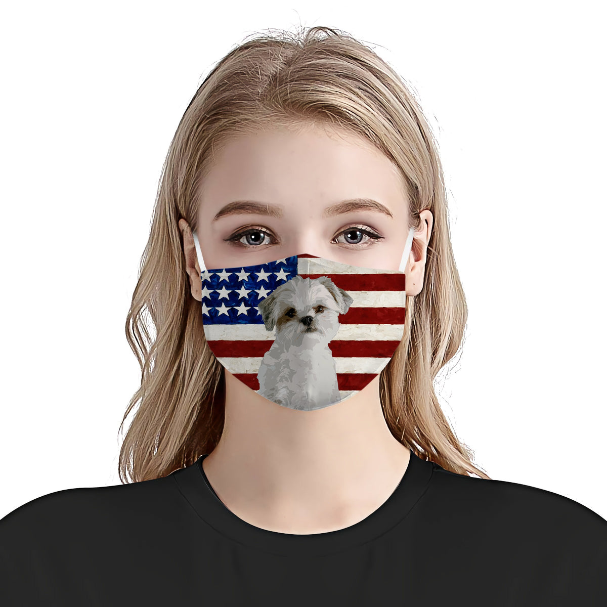 Shih Tzu With American Flag EZ01 1604 Face Mask