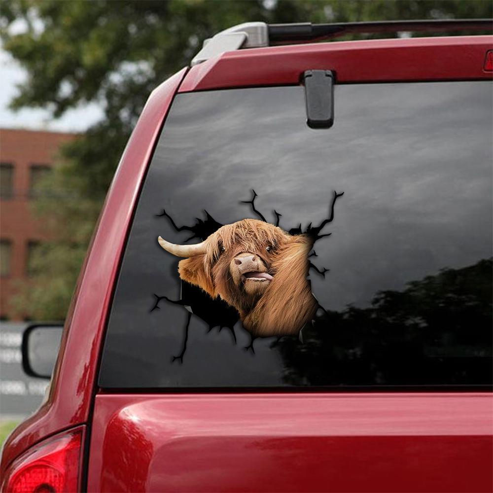 Funny HIghland Cattle Cow Crack Car Sticker 3