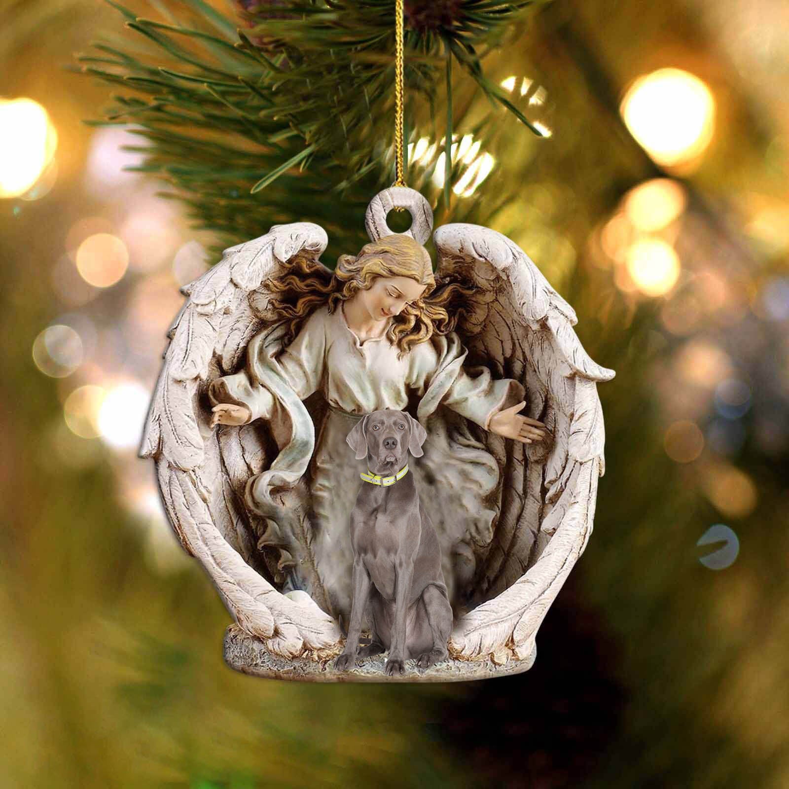 weimaraner1-Angel Hug Winter Love Two Sided Ornament