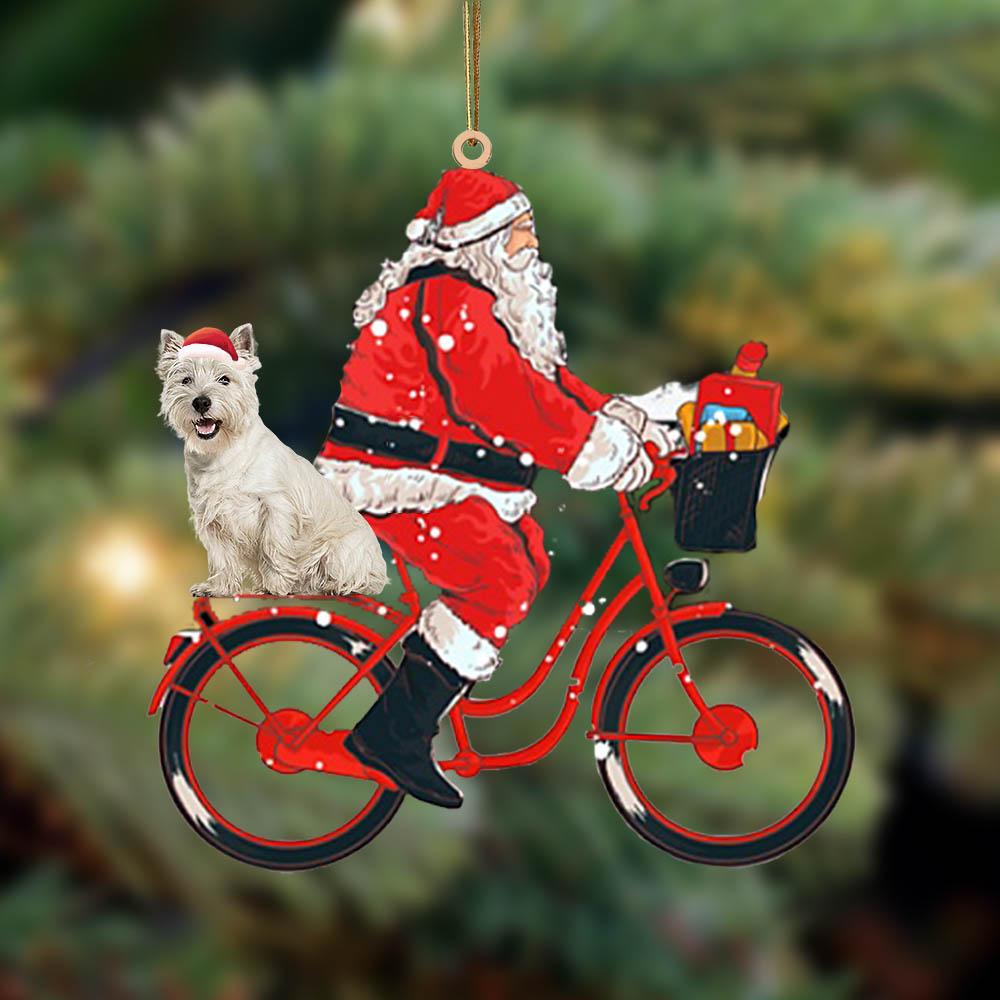 Santa Claus riding a bike with west highland white terrier-Two Sided Ornament