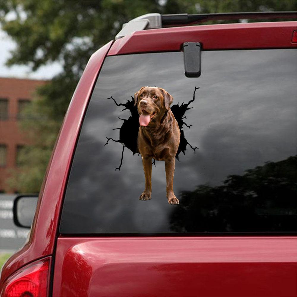 Chocolate Labrador Retriever Crack Car Sticker, Toilet Sticker, Fridge Sticker 1