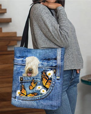 wheaten-terrier-Butterfly Daisies Fait-CLOTH TOTE BAG