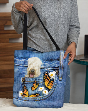 wheaten-terrier-Butterfly Daisies Fait-CLOTH TOTE BAG