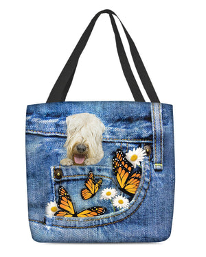 wheaten-terrier-Butterfly Daisies Fait-CLOTH TOTE BAG