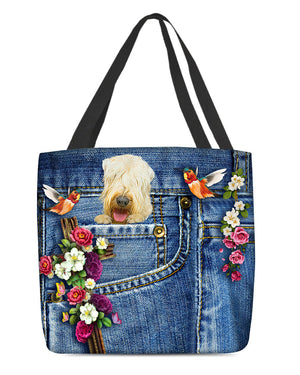 Wheaten Terrier-Cardinal & Cross Flower Cloth Tote Bag