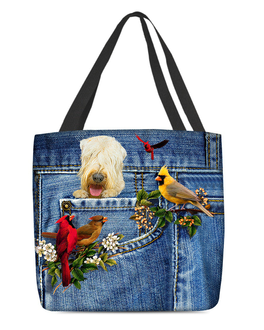 Wheaten Terrier-Cardinal & Dog Cloth Tote Bag