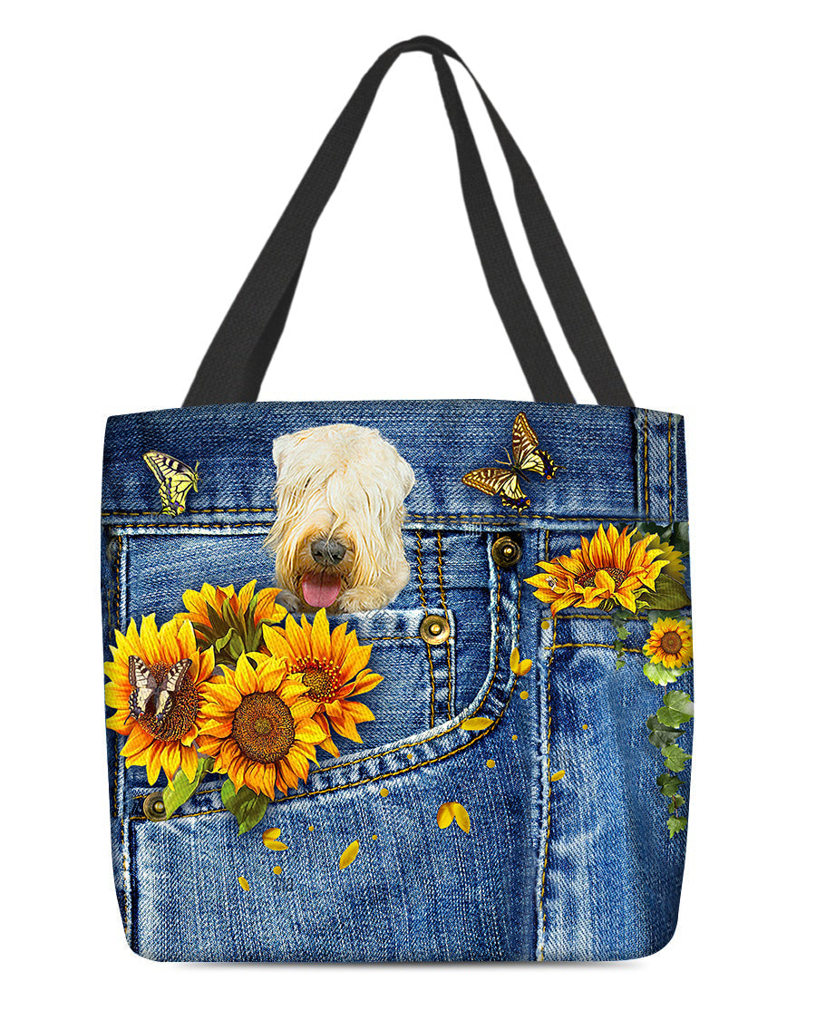 Wheaten terrier-Sunflowers & Butterflies Cloth Tote Bag