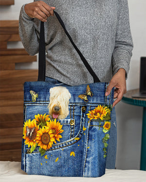 Wheaten terrier-Sunflowers & Butterflies Cloth Tote Bag