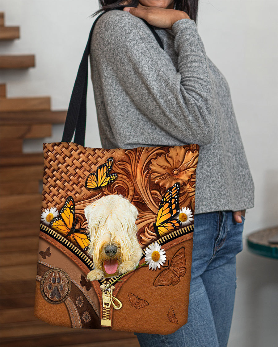 Wheaten Terrier Butterfly Daisy Cloth Tote Bag