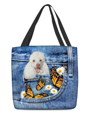 white-poodle-Butterfly Daisies Fait-CLOTH TOTE BAG