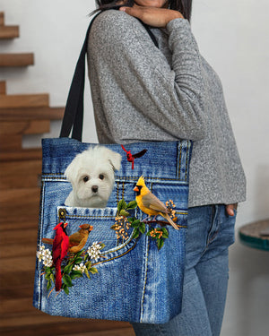 White Maltese-Cardinal & Dog Cloth Tote Bag