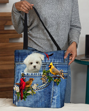 White Maltese-Cardinal & Dog Cloth Tote Bag