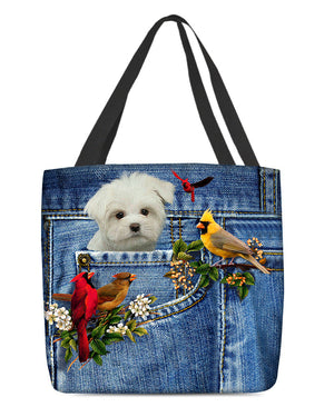 White Maltese-Cardinal & Dog Cloth Tote Bag