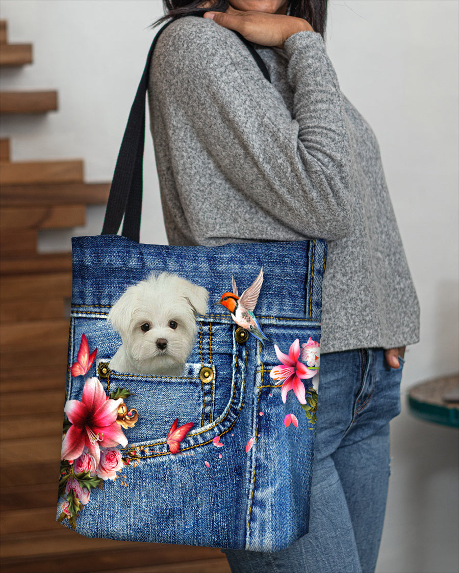 White Maltese-Lily Cloth Tote Bag