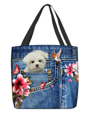 White Maltese-Lily Cloth Tote Bag