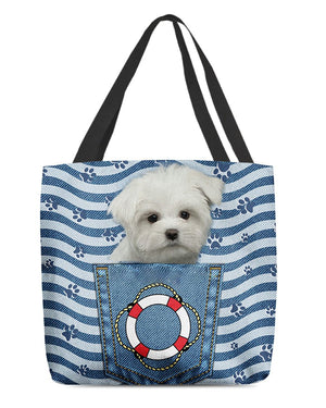 white Maltese On Board-Cloth Tote Bag