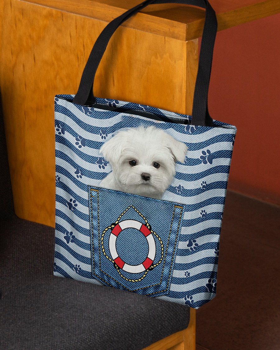 white Maltese On Board-Cloth Tote Bag