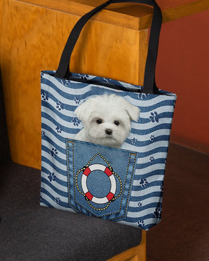 white Maltese On Board-Cloth Tote Bag