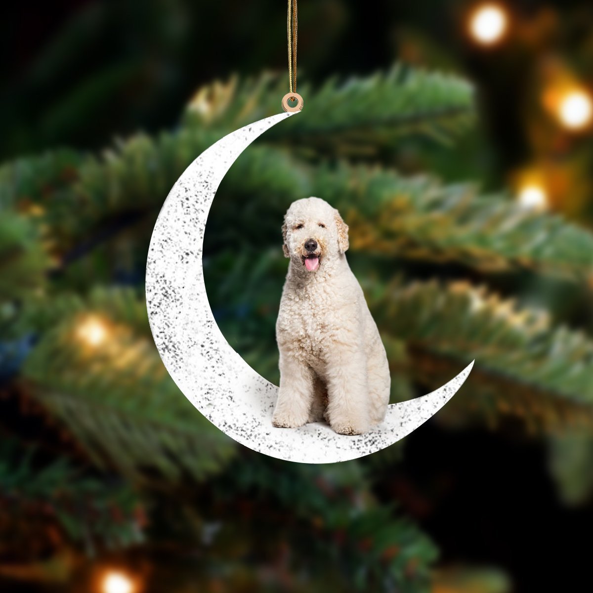 White Labradoodle-Sit On The Moon-Two Sided Ornament