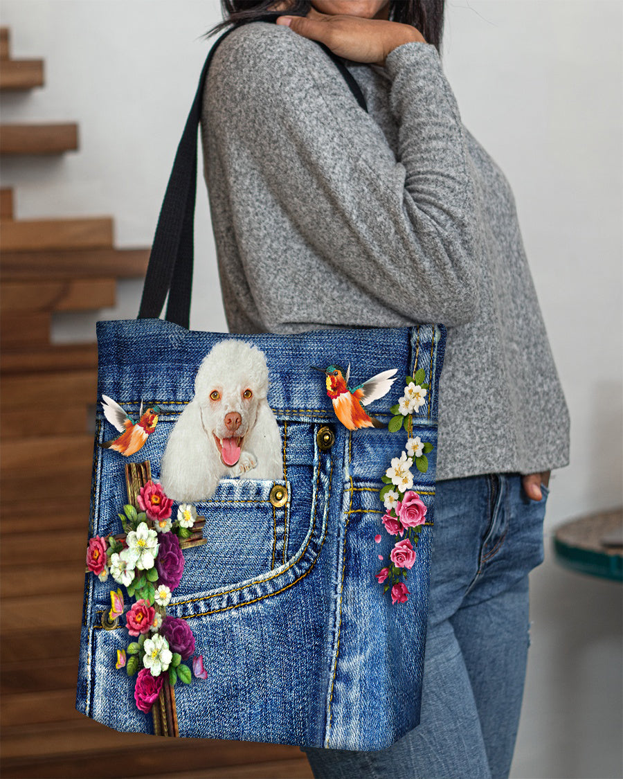 White Poodle-Cardinal & Cross Flower Cloth Tote Bag