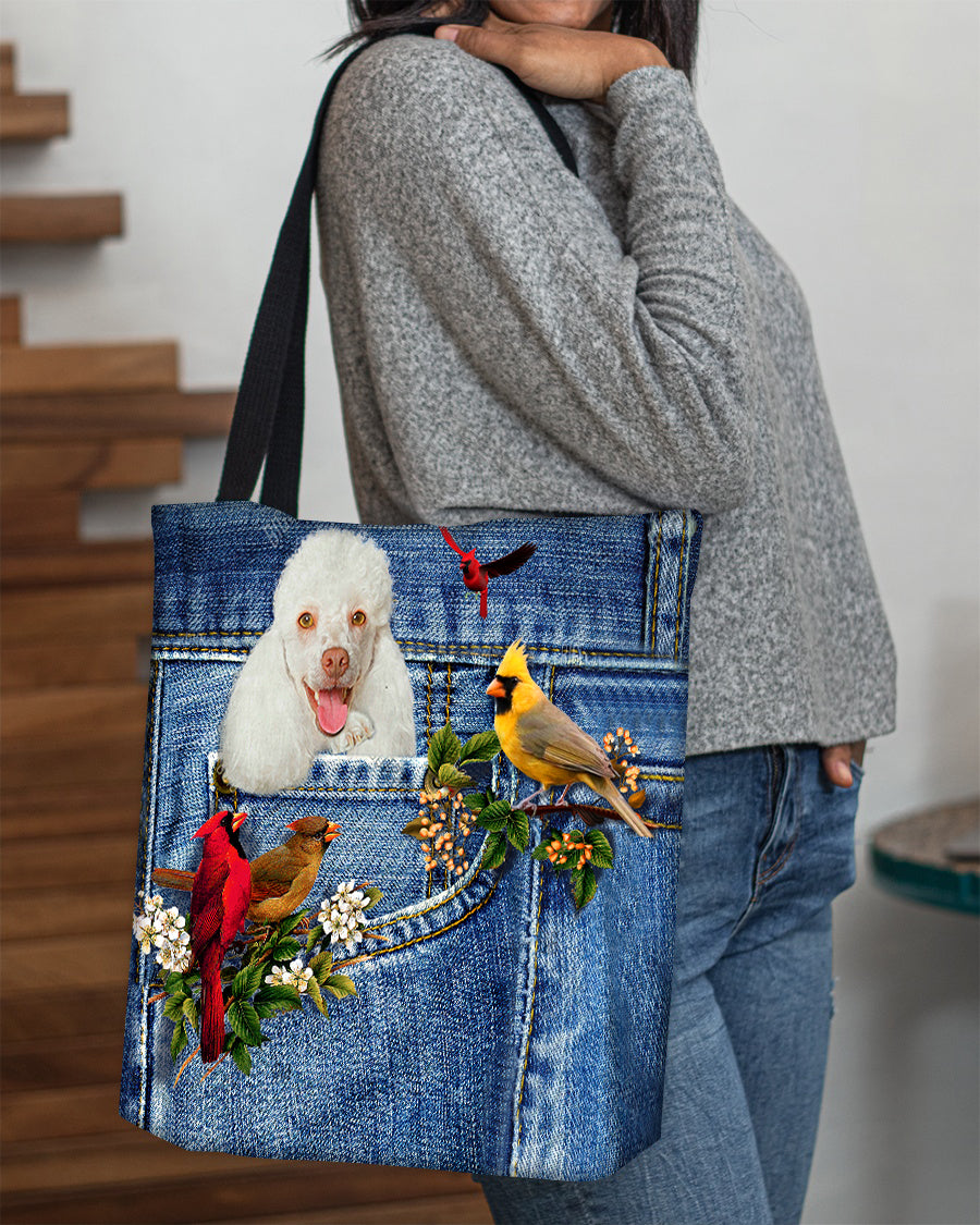 White Poodle-Cardinal & Dog Cloth Tote Bag