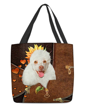 White poodle-Sunflower&zipper Cloth Tote Bag