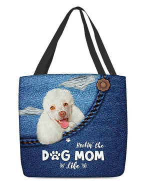 White Poodle-Dog Mom Life-Cloth Tote Bag