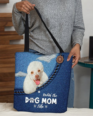 White Poodle-Dog Mom Life-Cloth Tote Bag