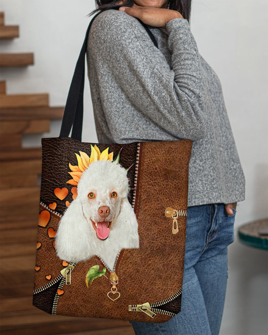 White poodle-Sunflower&zipper Cloth Tote Bag