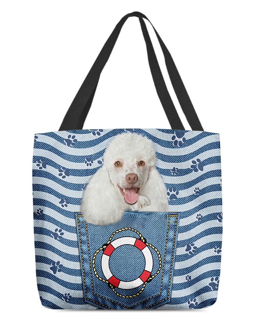 white poodle On Board-Cloth Tote Bag