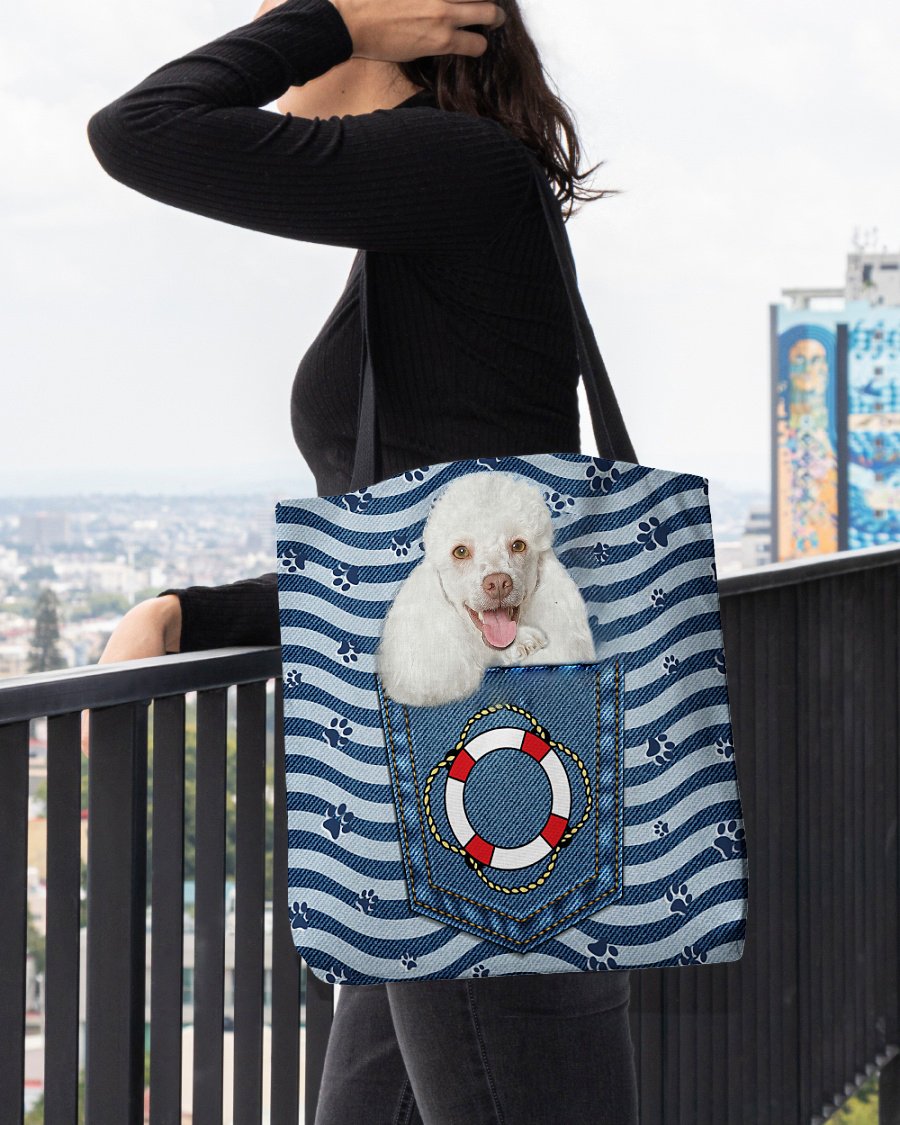 white poodle On Board-Cloth Tote Bag