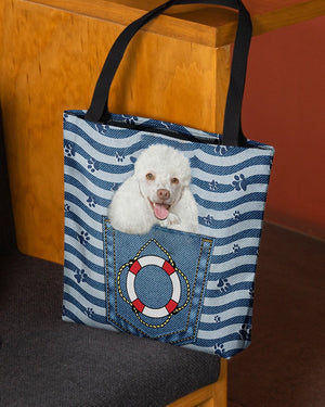 white poodle On Board-Cloth Tote Bag