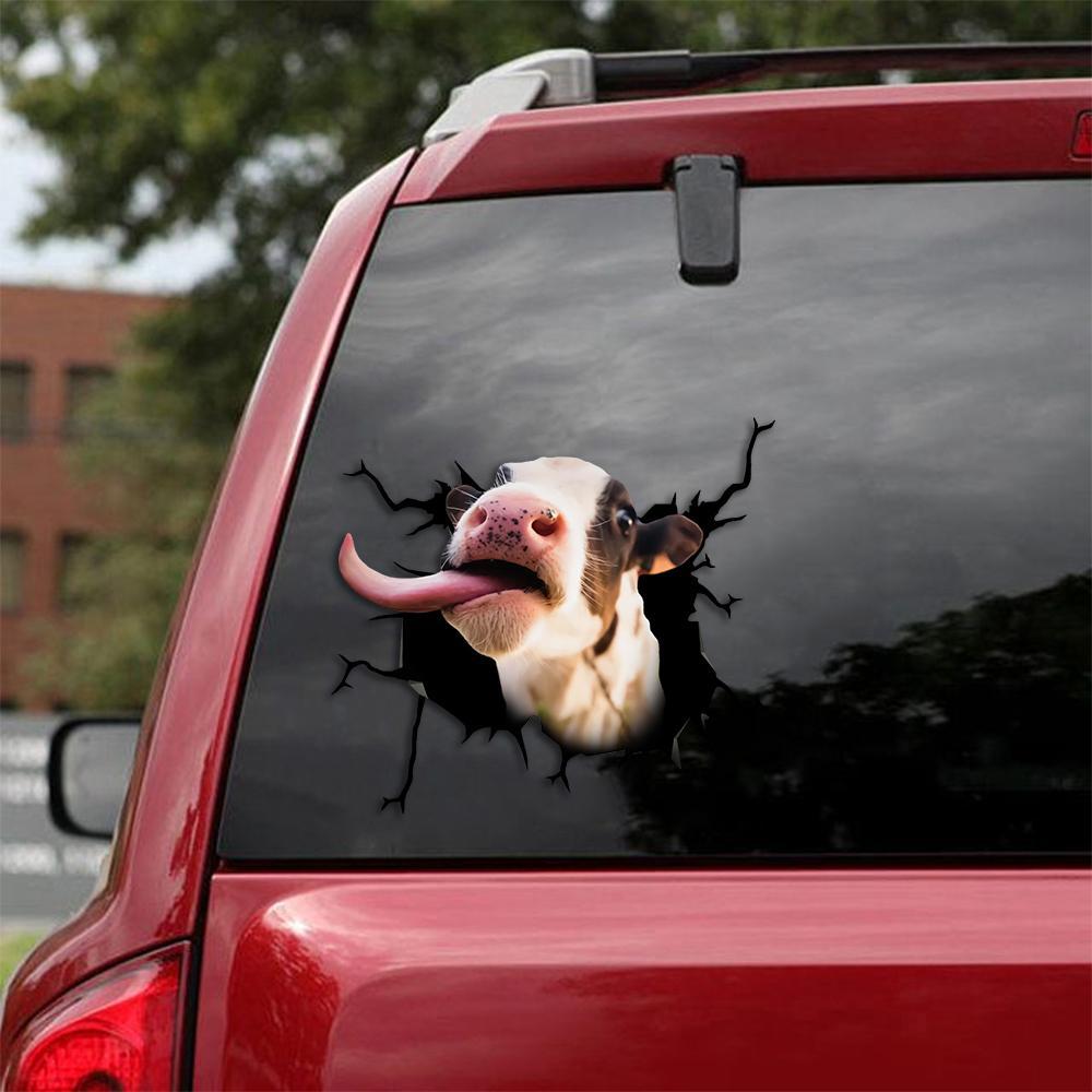 Funny Dairy Cow Crack Car Sticker