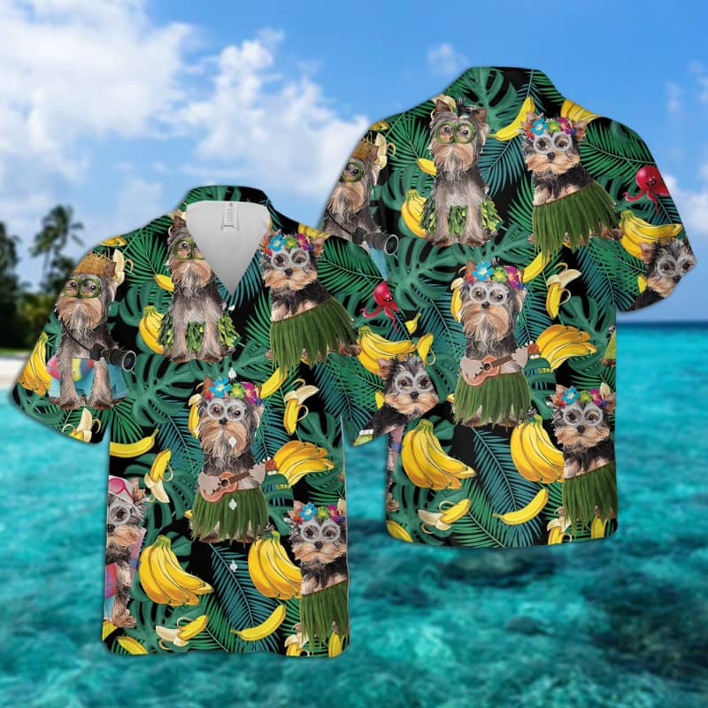 Yorkie Summer Leaves Hawaiian Shirt 2