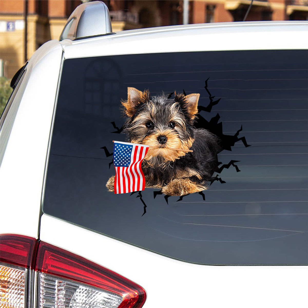 Yorkshire terrier2 And American Flag Independent Day Car Sticker Decal