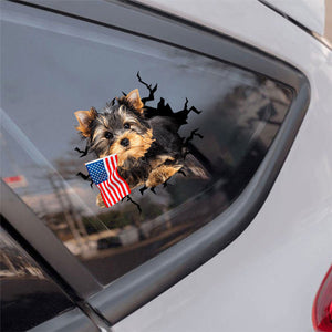 Yorkshire terrier2 And American Flag Independent Day Car Sticker Decal