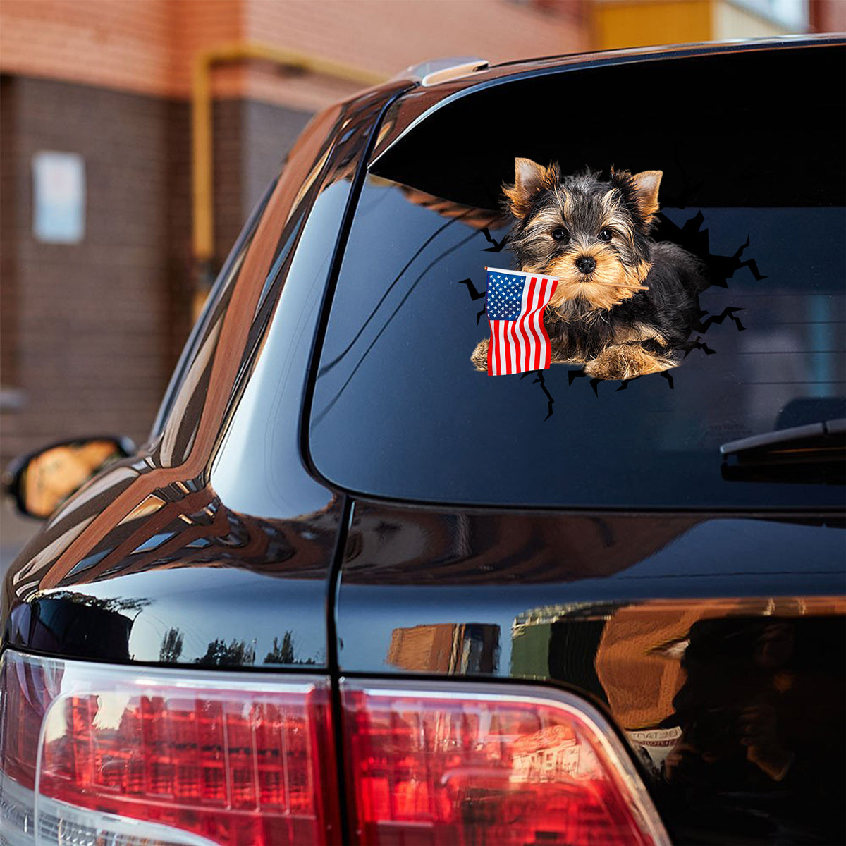 Yorkshire terrier2 And American Flag Independent Day Car Sticker Decal
